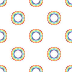 Rainbow decorative seamless background. Simple rainbow round shape, half circle, bright colors.