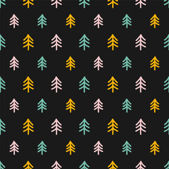 Seamless pattern with colorful tree and black background