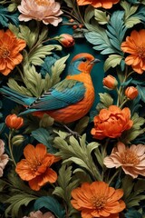 Colorful Garden Reverie Generative AI's Bird and flowers Harmony Unveiled