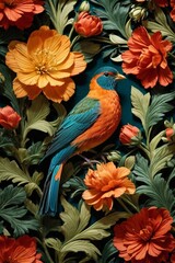 Fototapeta premium Colorful Garden Reverie Generative AI's Bird and flowers Harmony Unveiled