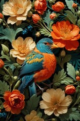 Fototapeta premium Colorful Garden Reverie Generative AI's Bird and flowers Harmony Unveiled