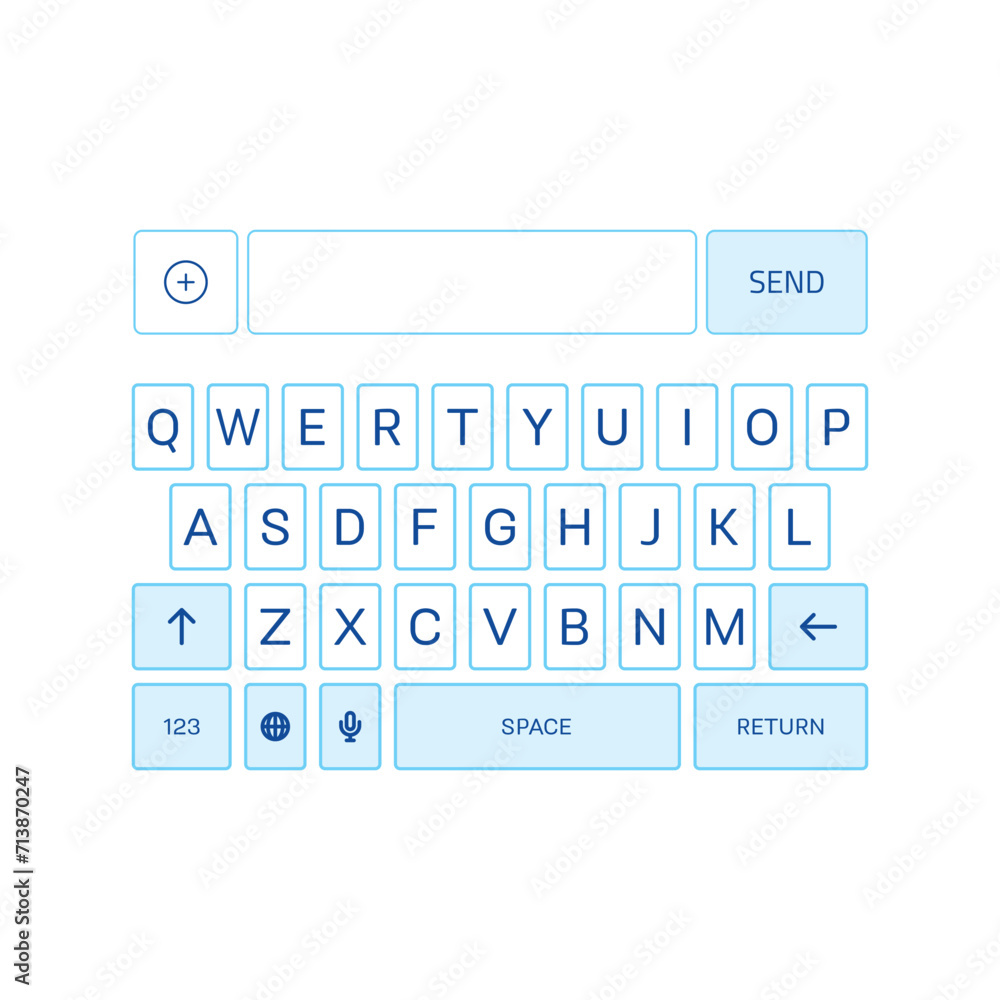 Poster qwerty keyboard set. keyboard of smartphone, alphabet and numbers buttons. mobile phone keypad vecto