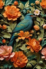 Obraz premium Colorful Garden Reverie Generative AI's Bird and flowers Harmony Unveiled