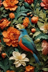 Obraz premium Colorful Garden Reverie Generative AI's Bird and flowers Harmony Unveiled