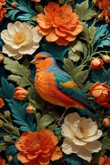 Fototapeta premium Colorful Garden Reverie Generative AI's Bird and flowers Harmony Unveiled