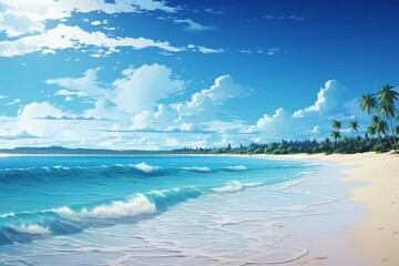 A tranquil beach scene with a stunning blue ocean as the backdrop. Generative AI