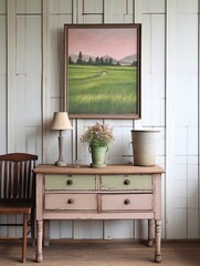 Free-Spirit Grassland: Vintage Farmhouse Views in Artistic Painting