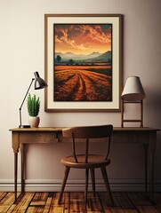 Golden Hour Country Roads: Vintage Sunset Print for Landscape Wall Decor