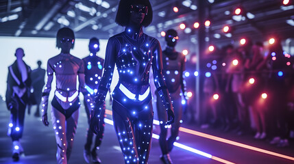 Stylish Models Showcasing Futuristic Wearable Tech Designs