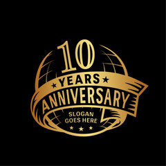 10 years anniversary design template. 10th logo. Vector and illustration. 