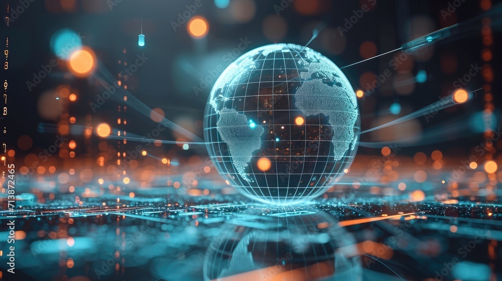 Poster digital marketing, global business, e-commerce concept, global internet network connection technolog