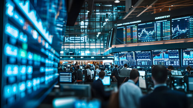Vibrant Trading Floor with Real-Time Market Screens and Focused Traders