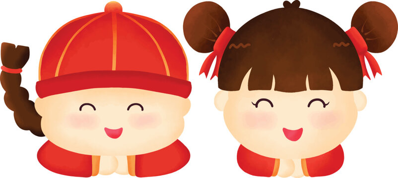 Vector Cute Boy and Girl Chinese New Year Illustration Sticker