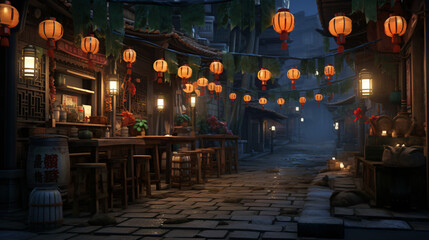 Fototapeta na wymiar Asian bar with lanterns
