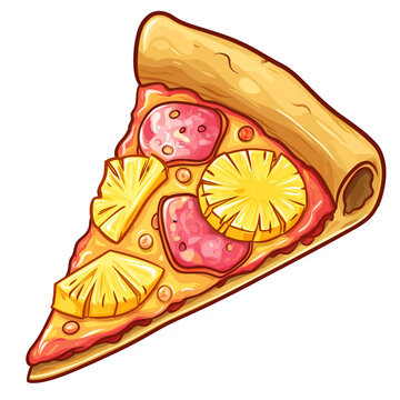 hawaiian pineapple pizza slice . Clipart PNG image . Transparent background . Cartoon vector style . Generative AI 