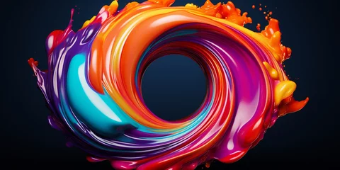 Zelfklevend Fotobehang Colorful swirl spiral vivid vortex over dark background, Abstract circle liquid motion flow explosion. © Joun