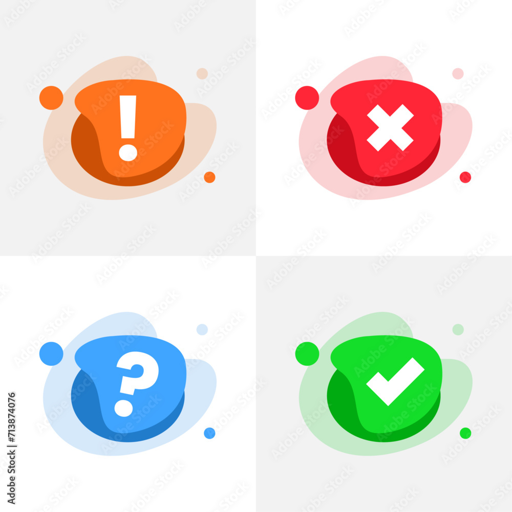 Poster warning, cross, question and tick or check mark pop up ui concept illustration flat design vector. s
