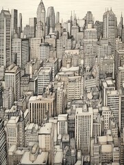 Hand-Drawn City Skylines: Vintage Downtown Paintings for Print