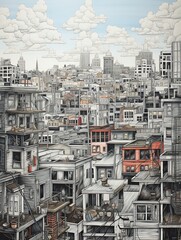 Fototapeta premium City Skylines: Hand-Drawn Wall Art | Municipal Mural Mastery