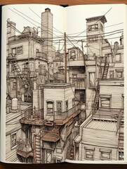 Hand-Drawn City Skylines: Streetside Sketchbook Splendor for Unique Wall Art
