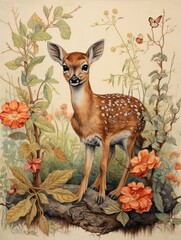Hand-drawn Wildlife Artistry: Farmhouse Critter Art with a Touch of Natural Beauty.