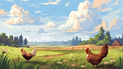 Country chicken in the field