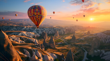 Turkey's Spectacular Cappadocia: Hot Air Balloon Adventure - obrazy, fototapety, plakaty