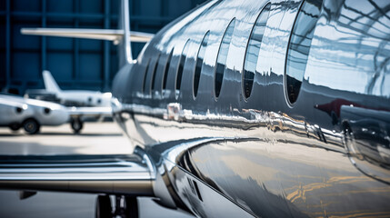 Luxury private jet at the airport. Shallow depth of field
