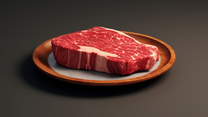 Raw red beef meat on a flat ceramic plate.