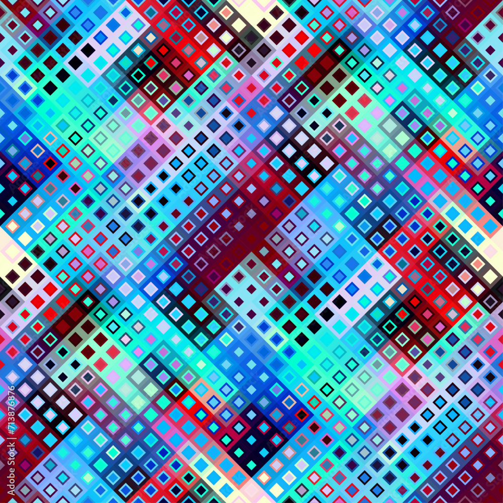 Poster Colored pixel wave seamless pattern. Vector pixel art pattern