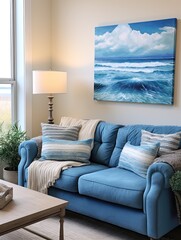 Hand-Painted Ocean Horizons: Brushed Blue Beach Beauty Wall Art