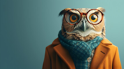 Fototapeta premium Smart Owl Wearing Glasses and Coat