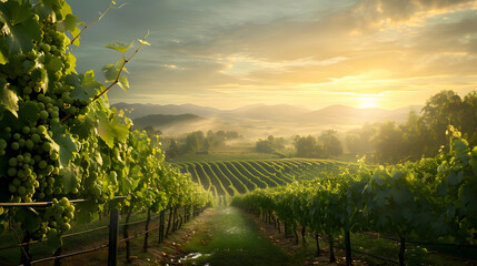 Dewy Grapevines at Dawn