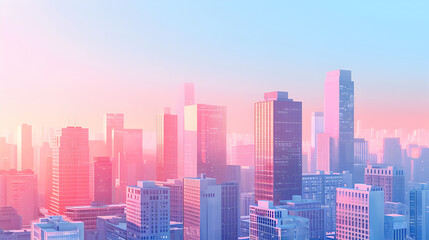 Fototapeta na wymiar Vibrant Pink and Blue City Skyline in the Sunlight