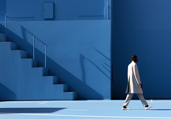a man walking down a tennis court