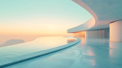 Fototapeta premium Modern House and Swimming Pool at Sunset