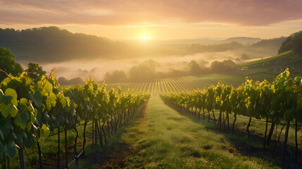 Fototapeta premium Sunrise Over Vineyard Hills