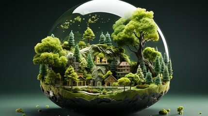 a glass ball with a house in it and trees inside