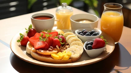Fotobehang a plate of food with fruit © progressman