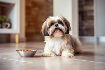 Shih Tzu Dog with Food Bowl