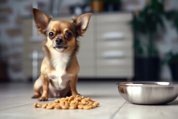 Chihuahua Puppy with Food Bowl