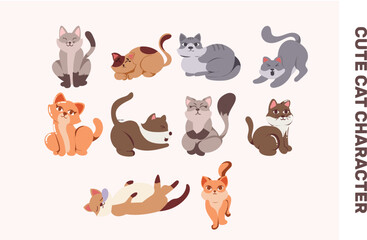 Fototapeta premium Cute Cat Character Pose Illustration
