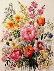 Obraz premium Heirloom Floral Embroidery: Field Painting in Vintage Design