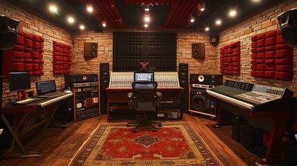a recording studio with a lot of sound equipment