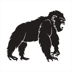 black silhouette of a  Apes with thick outline side view isolated