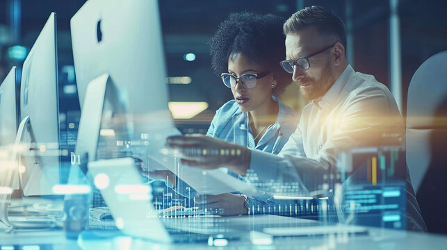 Creative team analyzes data on AI Generative innovations. - Powered by Adobe