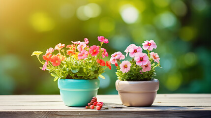 Naklejka na ściany i meble Garden pots with flowers
