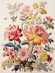Heirloom Floral Embroidery: Vintage Art Print for Blossom Decor