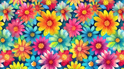 Fotobehang カラフルな花柄のデスクトップ,アスペクト比16:9 © Ta.Ma