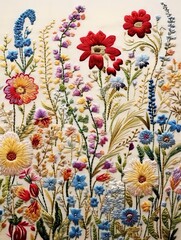 Heirloom Floral Embroidery: Vintage Landscape with Exquisite Floral Stitch Pattern